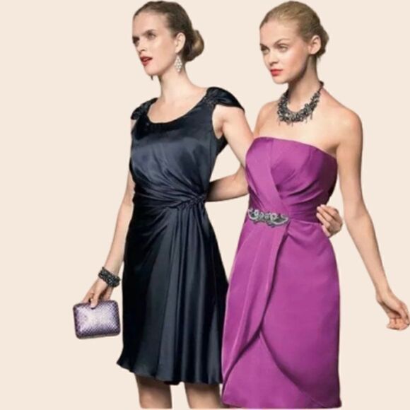 Eliza J. Blue Silk Charmeuse Beaded Dress 12 - Picture 1 of 9
